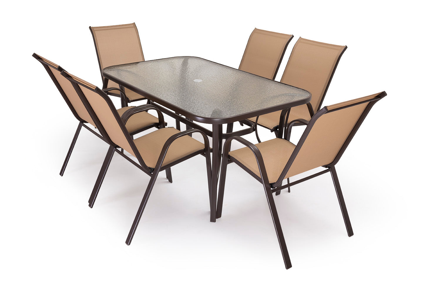 Mesa de Cristal Templado HC + 6 Sillas. Muebles de Jardin y Terraza