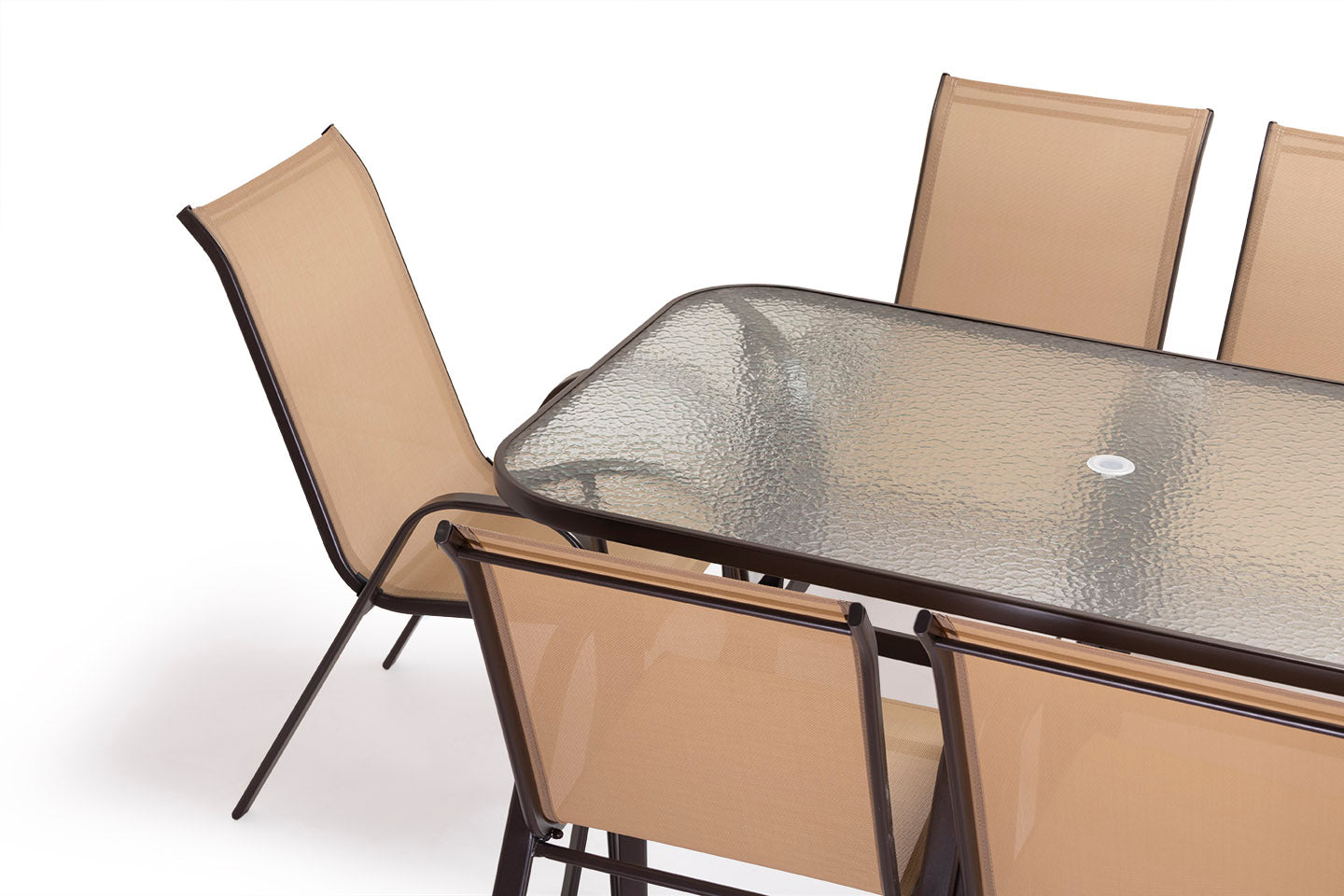 Mesa de Cristal Templado HC + 6 Sillas. Muebles de Jardin y Terraza