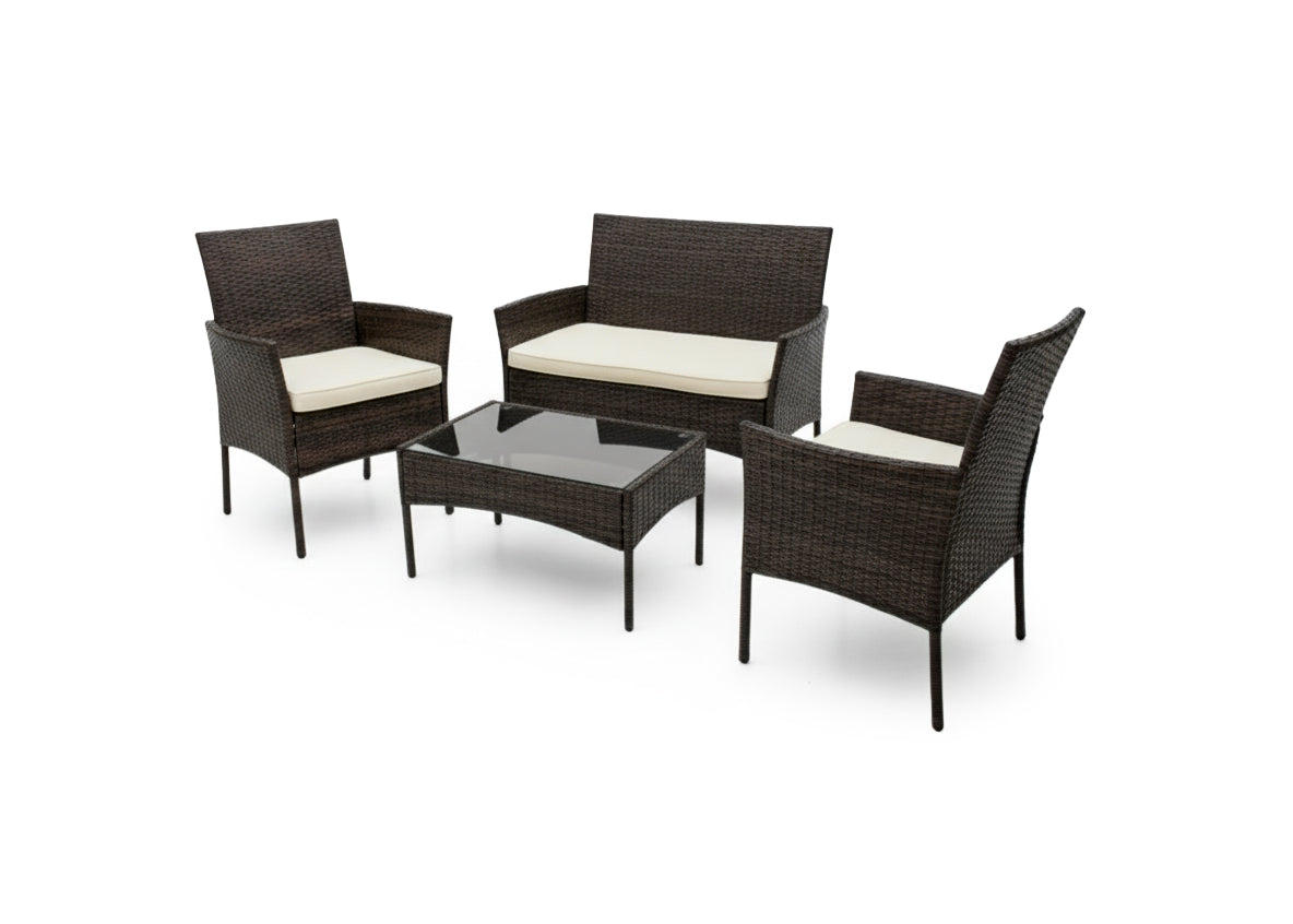 Conjunto Sofa + 2 Sillas + Mesa en Ratan PE. Muebles de Jardin y Terraza