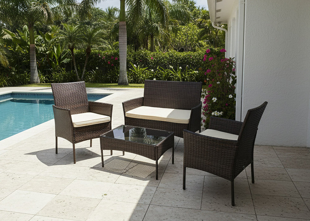 Conjunto Sofa + 2 Sillas + Mesa en Ratan PE. Muebles de Jardin y Terraza