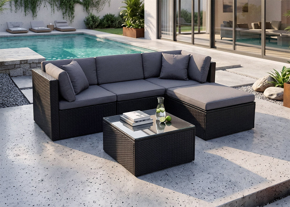 Sofa Chaise Longue Combo + Mesa de Ratan PE. Muebles de Jardin y Terraza