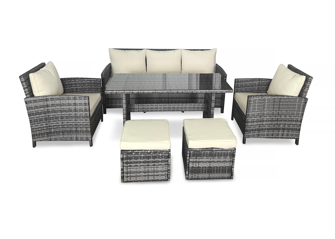 Sofa 3 Plazas + 2 Sillas + Mesa + 2 pufs en Ratan PE. Muebles de Jardin y Terraza