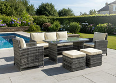 Sofa 3 Plazas + 2 Sillas + Mesa + 2 pufs en Ratan PE. Muebles de Jardin y Terraza