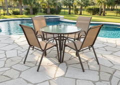 Mesa Redonda de Cristal Templado + 4 Sillas. Muebles de Jardin y Terraza