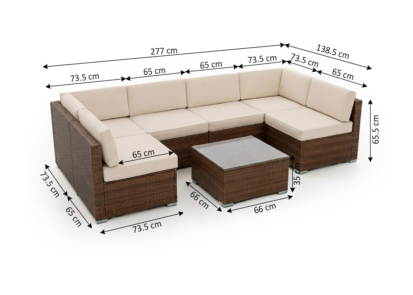 Conjunto de Sofas de Exterior Tendy en Ratan PE, 7 piezas. Muebles de Jardin y Terraza