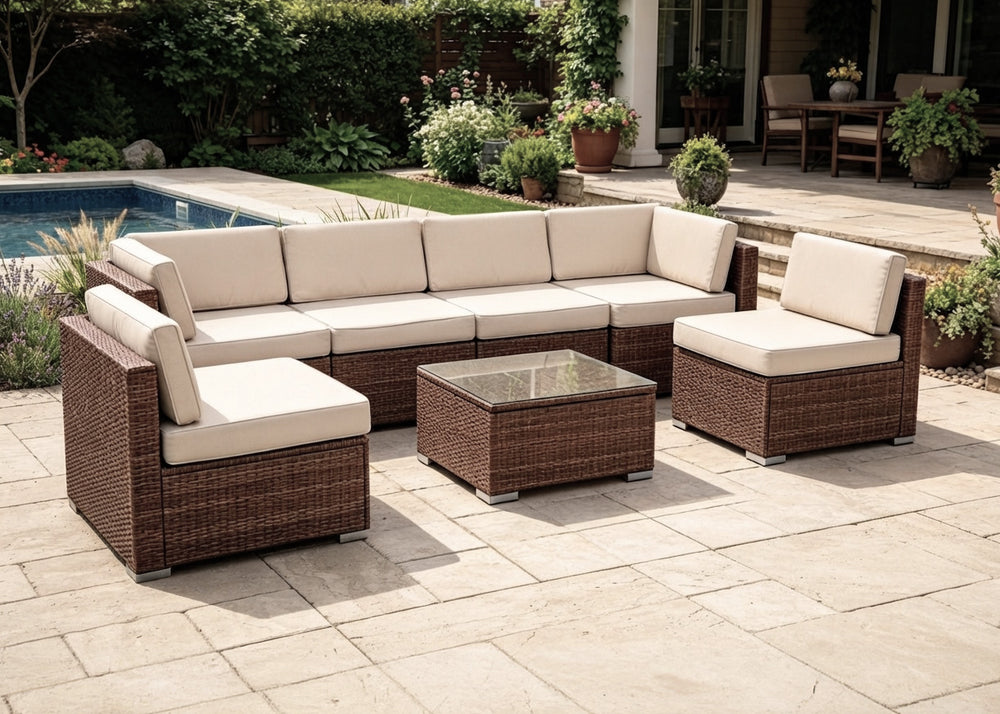 Conjunto de Sofas de Exterior Tendy en Ratan PE, 7 piezas. Muebles de Jardin y Terraza