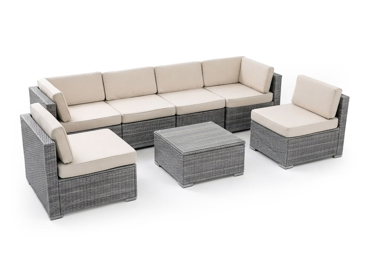 Conjunto de Sofas de Exterior en Ratan PE, 7 piezas Tendy. Muebles de Jardin y Terraza