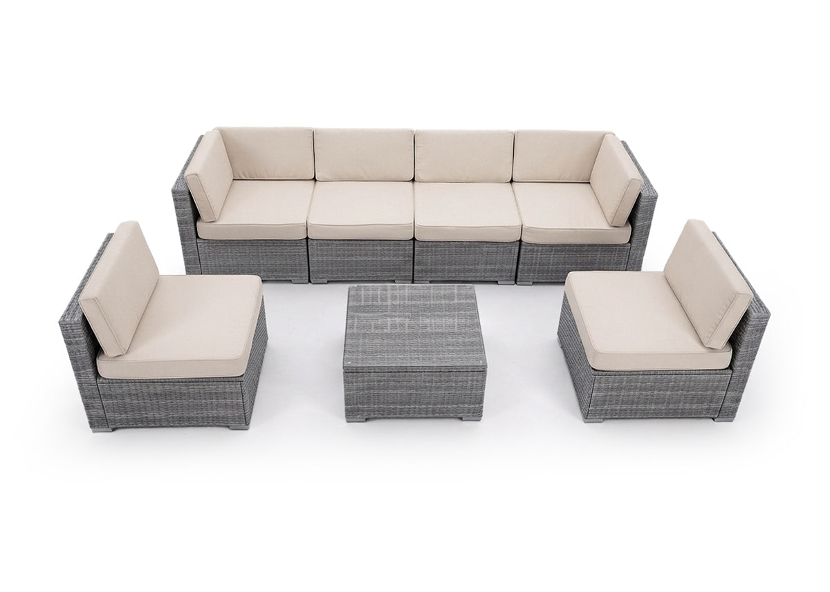 Conjunto de Sofas de Exterior en Ratan PE, 7 piezas Tendy. Muebles de Jardin y Terraza