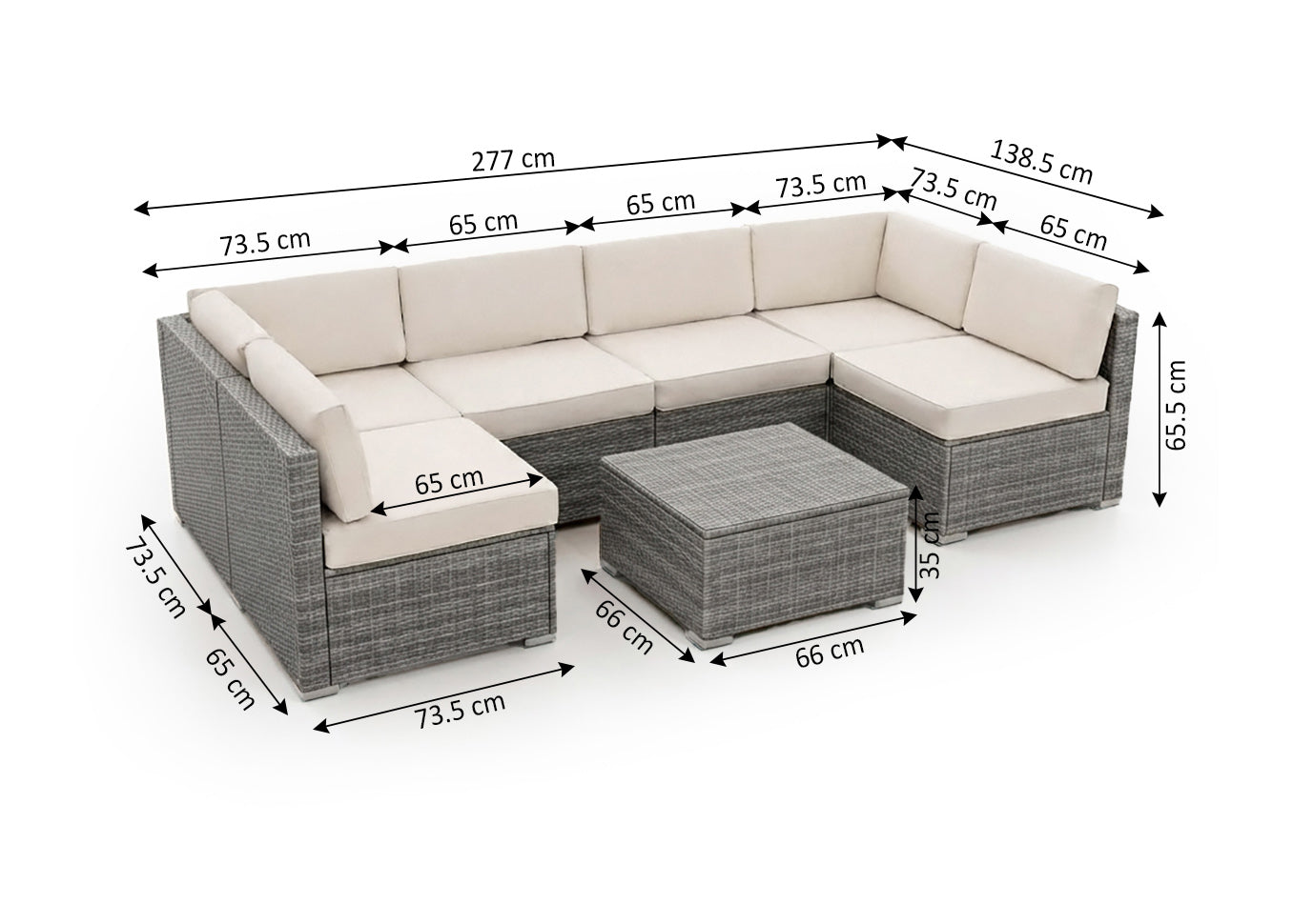 Conjunto de Sofas de Exterior en Ratan PE, 7 piezas Tendy. Muebles de Jardin y Terraza
