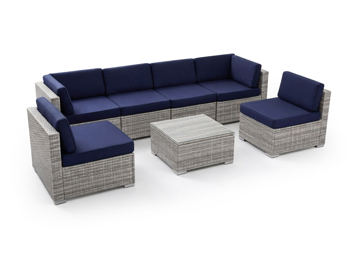 Conjunto de Sofas de Exterior en Ratan PE Tendy, 7 piezas. Muebles de Jardin y Terraza