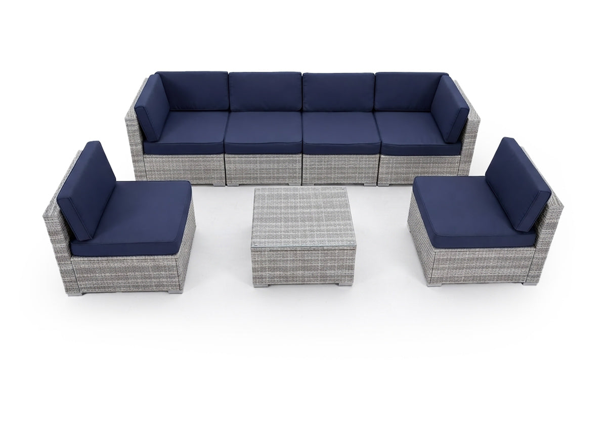 Conjunto de Sofas de Exterior en Ratan PE Tendy, 7 piezas. Muebles de Jardin y Terraza