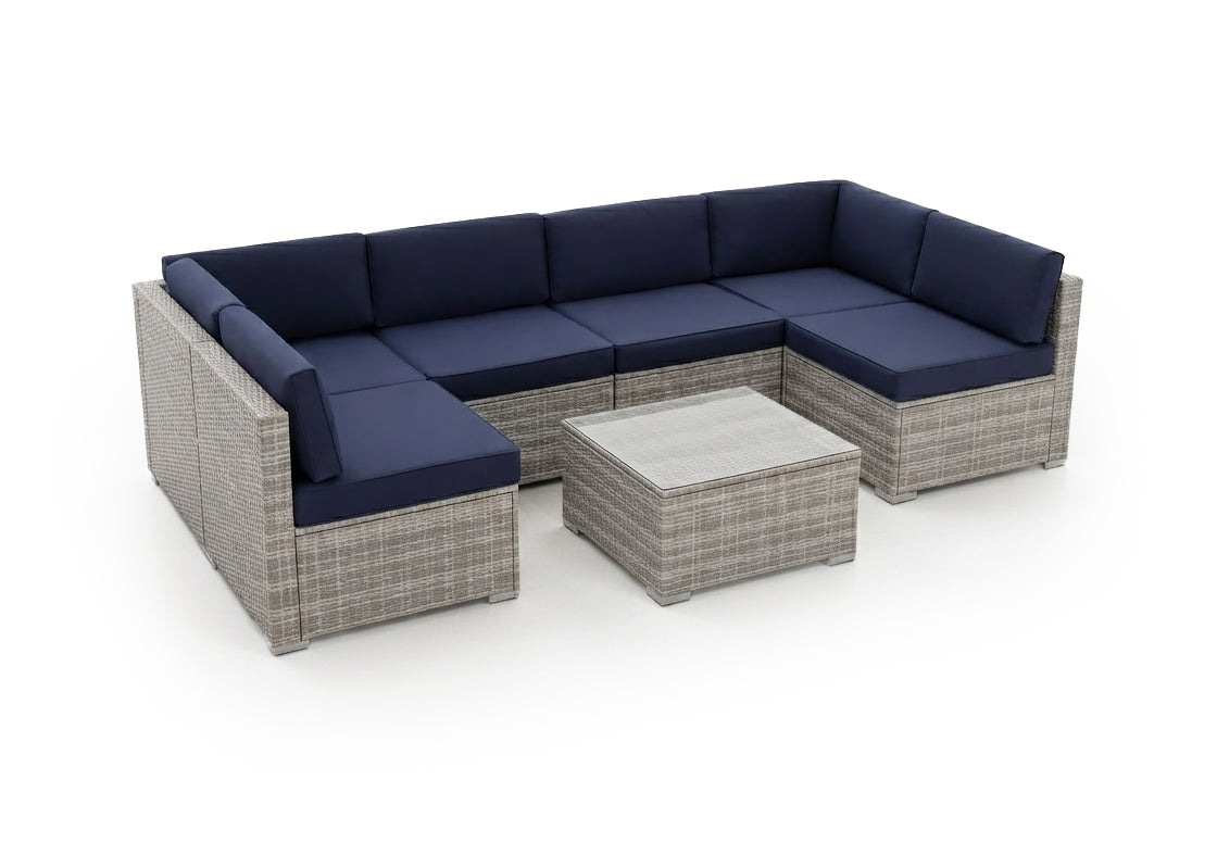Conjunto de Sofas de Exterior en Ratan PE Tendy, 7 piezas. Muebles de Jardin y Terraza