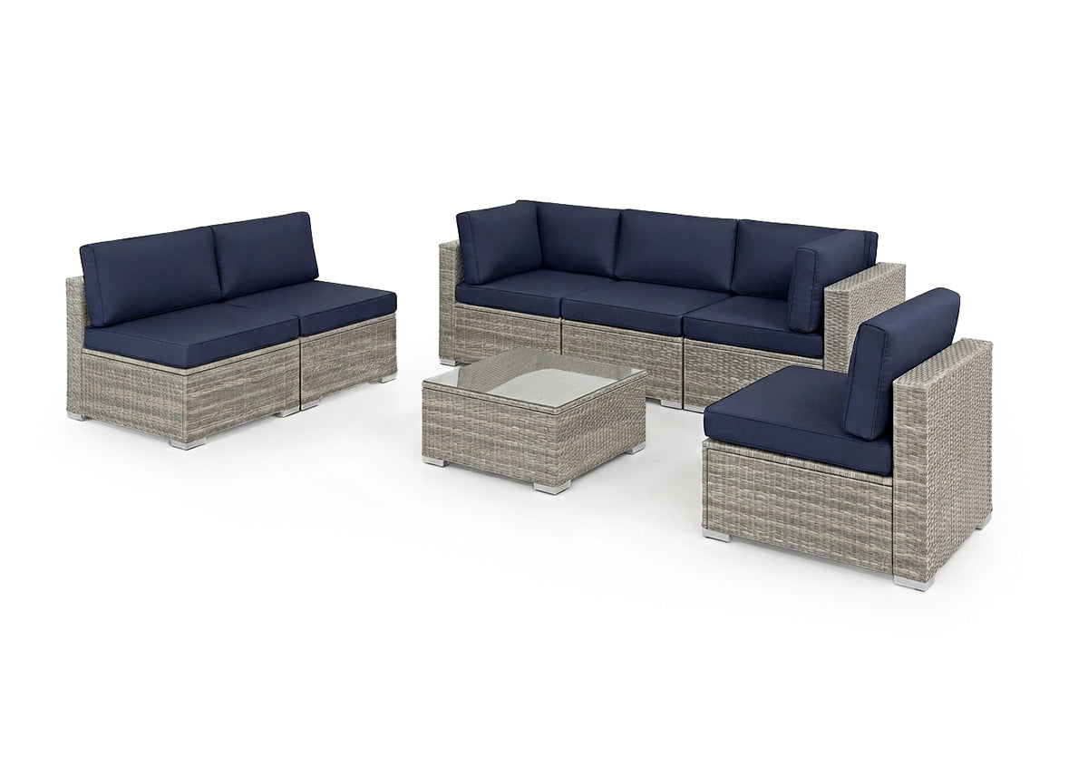 Conjunto de Sofas de Exterior en Ratan PE Tendy, 7 piezas. Muebles de Jardin y Terraza
