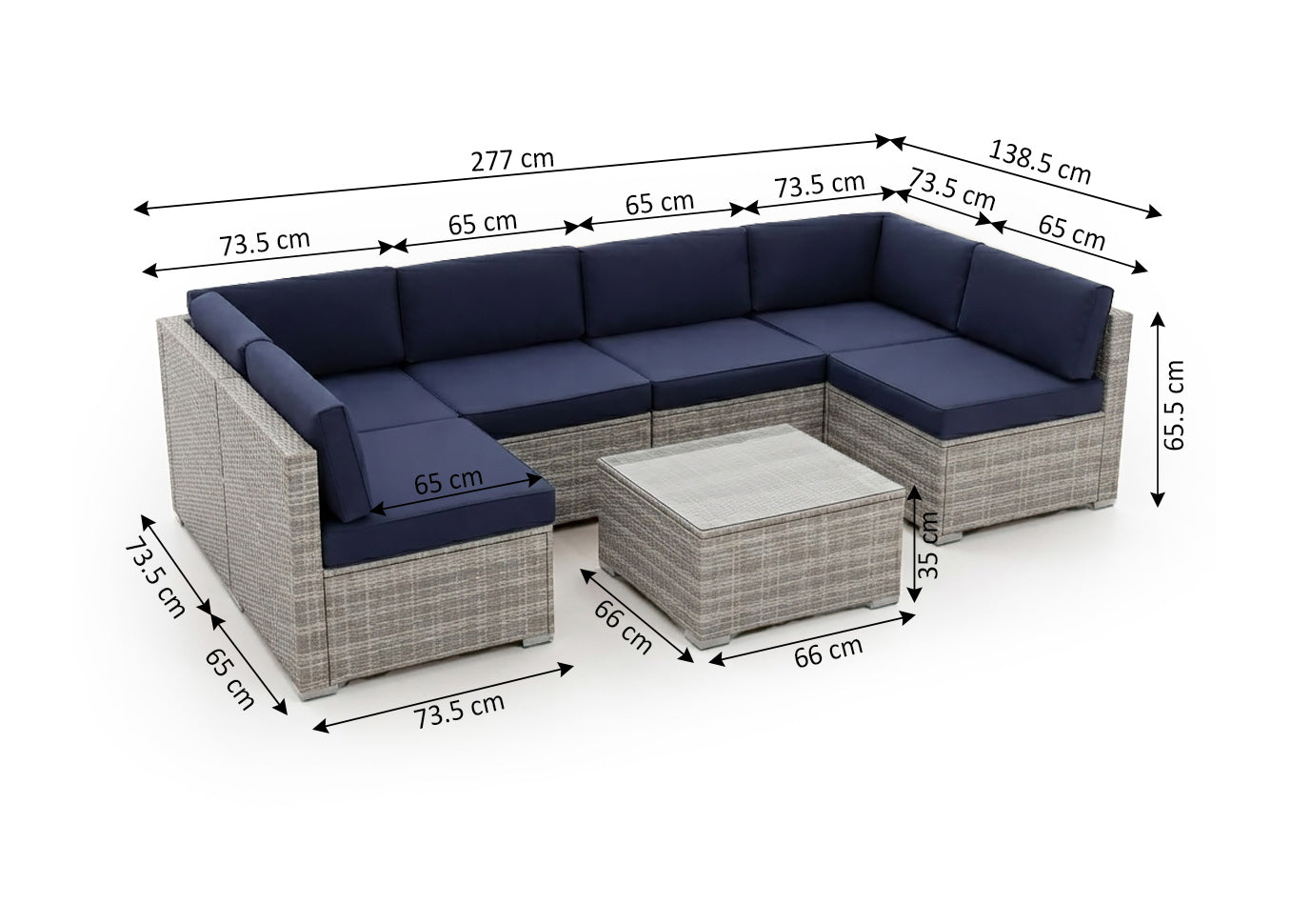 Conjunto de Sofas de Exterior en Ratan PE Tendy, 7 piezas. Muebles de Jardin y Terraza