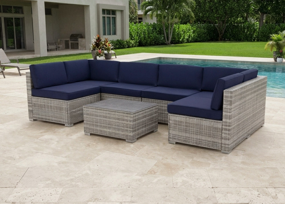 Conjunto de Sofas de Exterior en Ratan PE Tendy, 7 piezas. Muebles de Jardin y Terraza