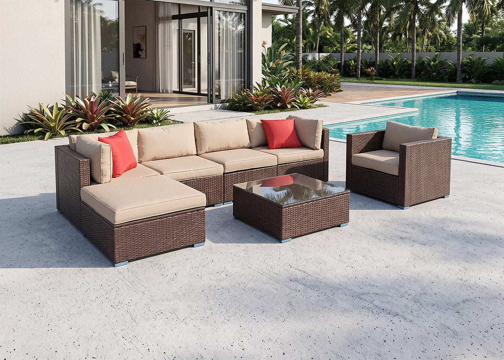 Sofa de Exterior Karl en Ratan PE, 7 piezas. Muebles de Jardin y Terraza