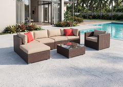 Sofa de Exterior Karl en Ratan PE, 7 piezas. Muebles de Jardin y Terraza