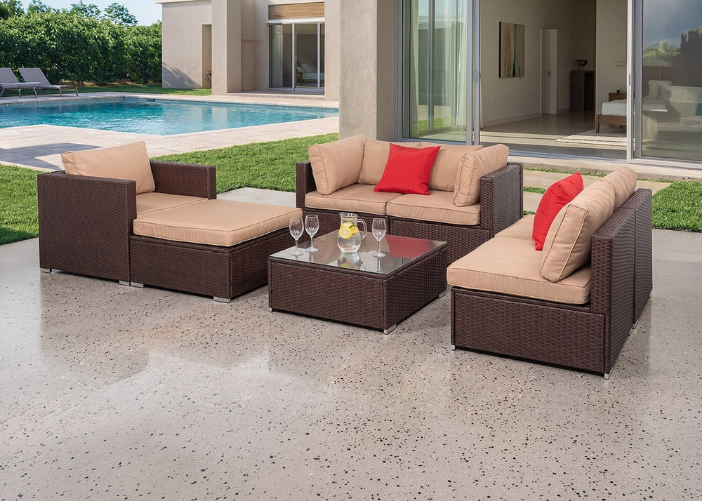 Conjunto de Exterior en Ratan PE Karl, 7 piezas. Muebles de Jardin y Terraza