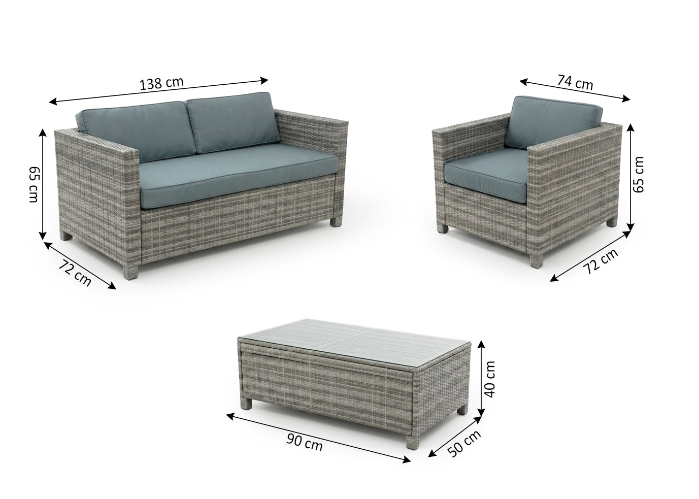 Conjunto de Sofas de Exterior + Mesa en Ratan PE Meridian. Muebles de Jardin y Terraza