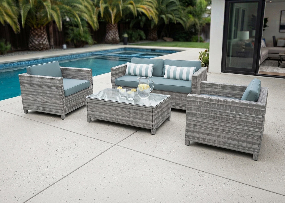 Conjunto de Sofas de Exterior + Mesa en Ratan PE Meridian. Muebles de Jardin y Terraza