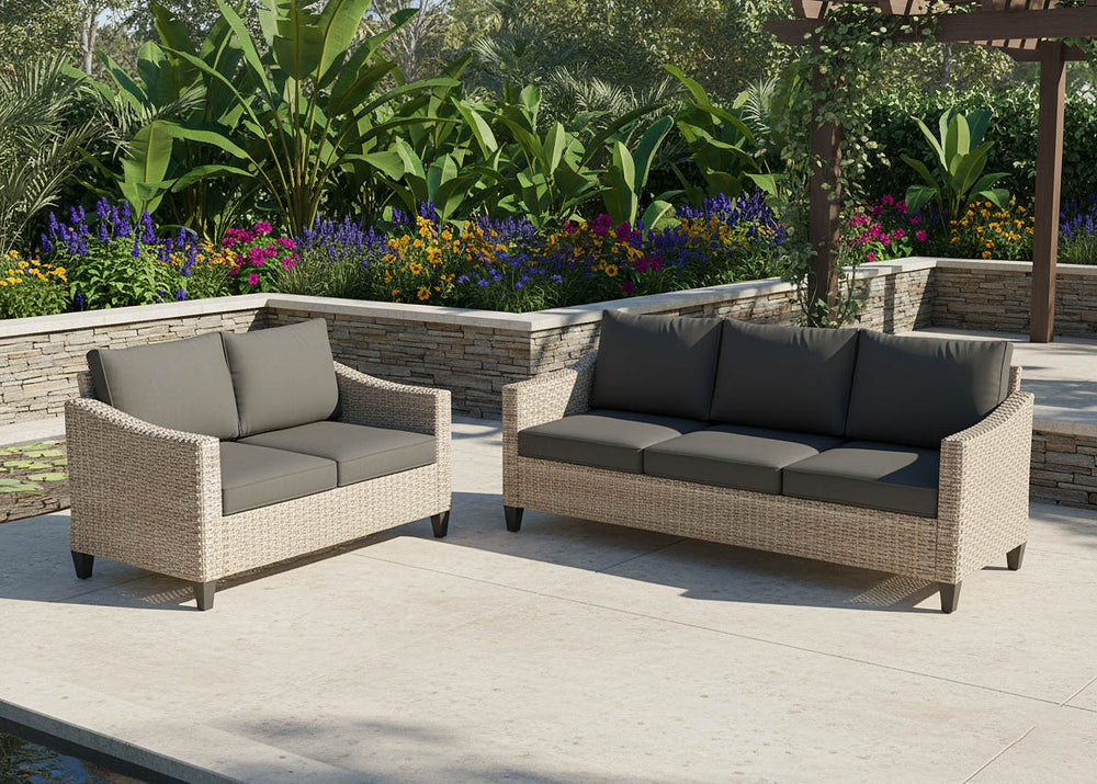 Conjunto de Exterior Sanstar, Sofa 3+2 en Ratan PE. Muebles de Jardin y Terraza