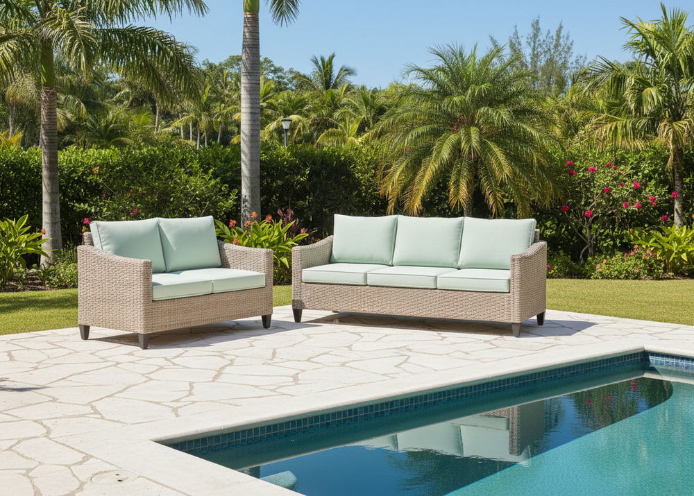 Conjunto de Exterior, Sofa 3+2 Sanstar en Ratan PE. Muebles de Jardin y Terraza