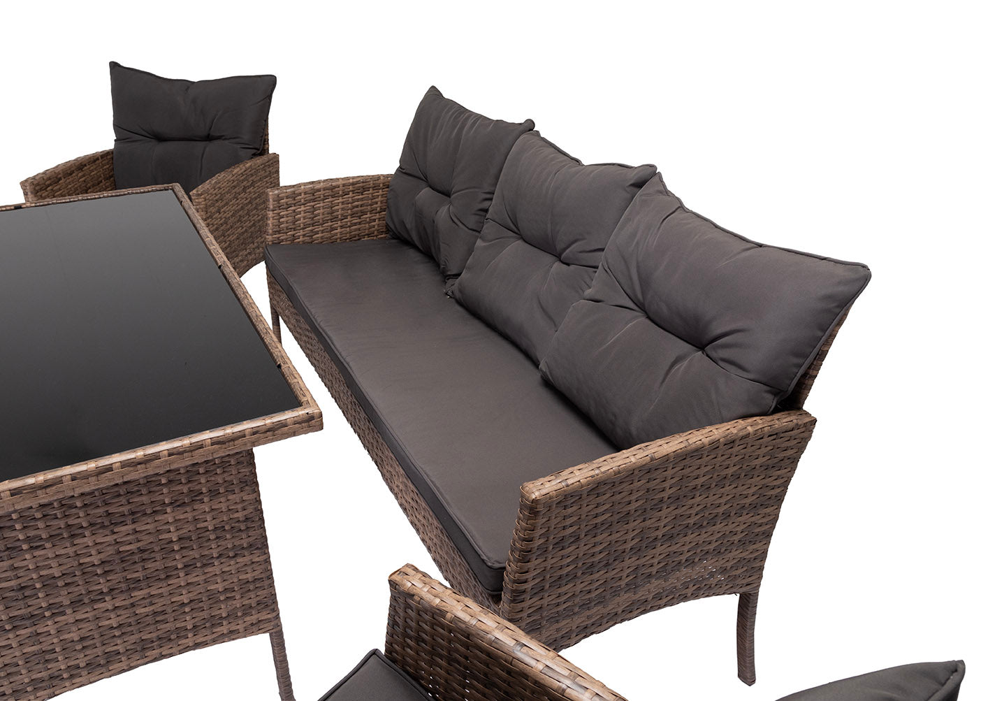 Sofa + Mesa + 2 Sillones + 2 pufs Ratan PE. Muebles de Jardin y Terraza Sebas