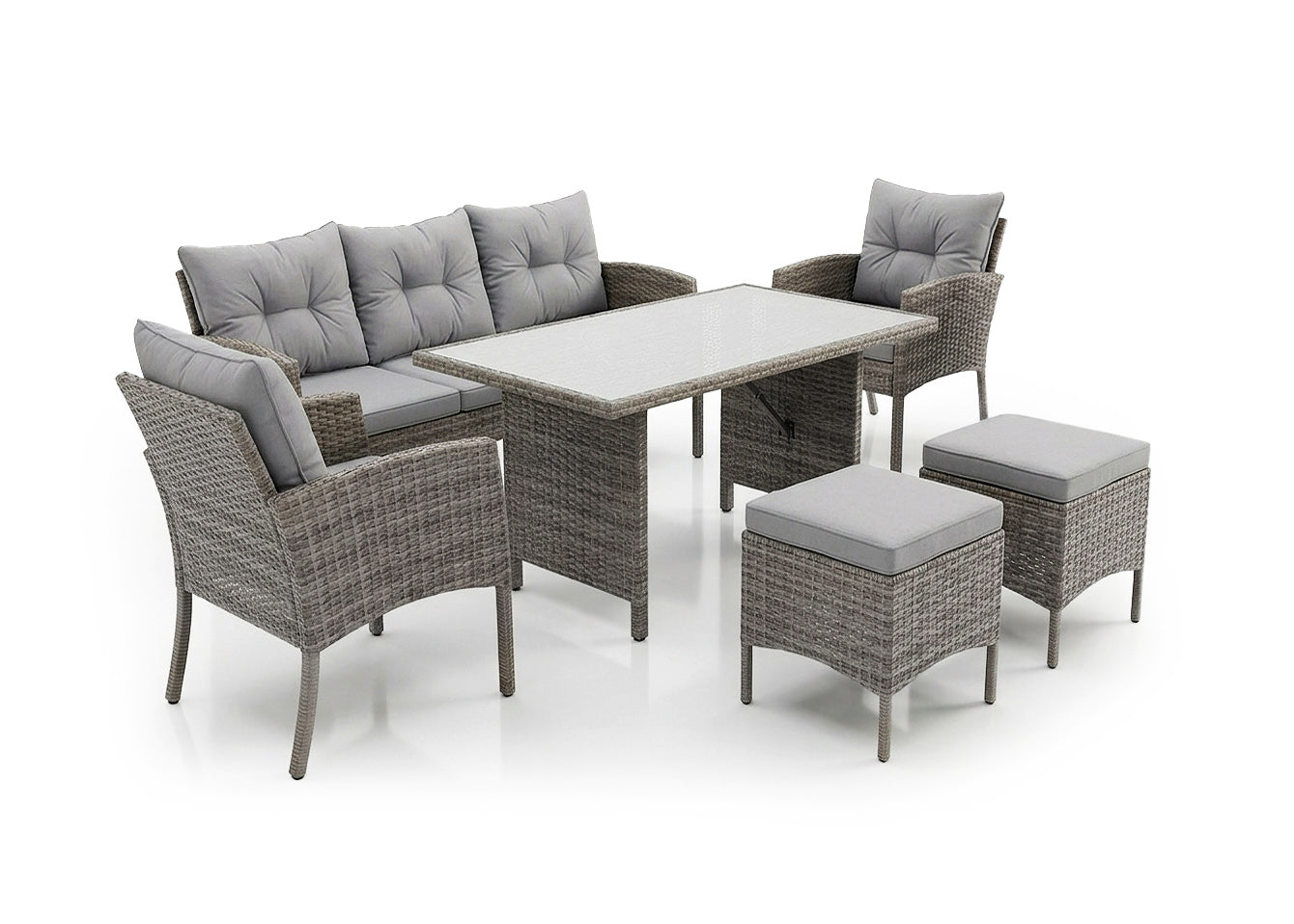 Sofa + Mesa + 2 Sillones + 2 pufs Ratan PE Sebas. Muebles de Jardin y Terraza