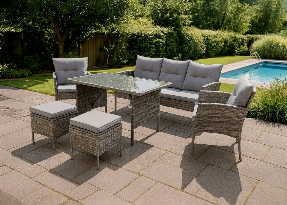 Sofa + Mesa + 2 Sillones + 2 pufs Ratan PE Sebas. Muebles de Jardin y Terraza
