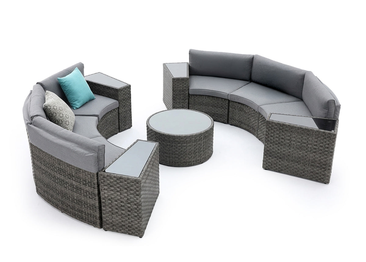 Conjunto de Terraza Modular Curvo Wicker. Muebles de Jardin y Terraza