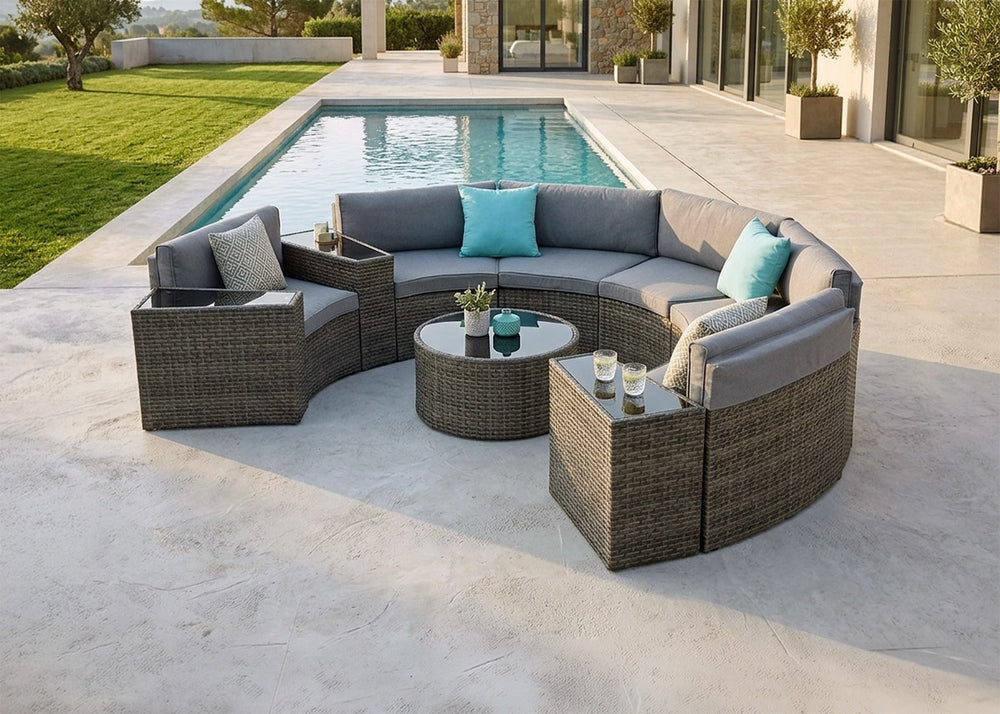 Conjunto de Terraza Modular Curvo Wicker. Muebles de Jardin y Terraza