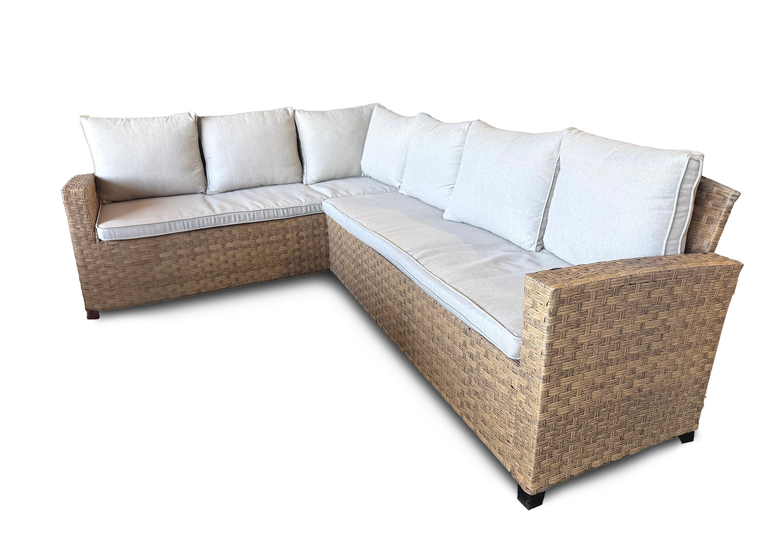 Sofa Rinconera + Mesa de Ratan PE Marron. Muebles de Jardin y Terraza