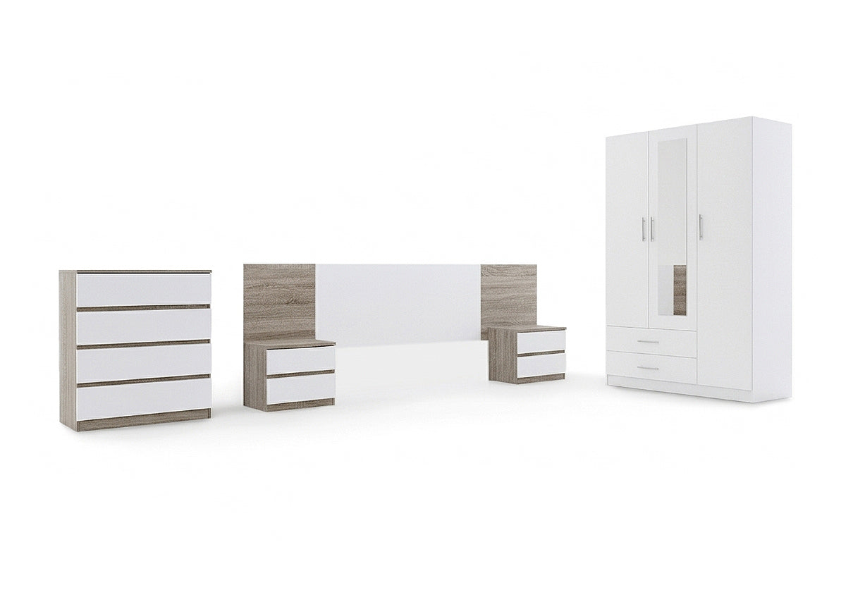 Dormitorio Completo: Armario 3 Puertas + Comoda + 2 Mesitas de Noche + Cabecero