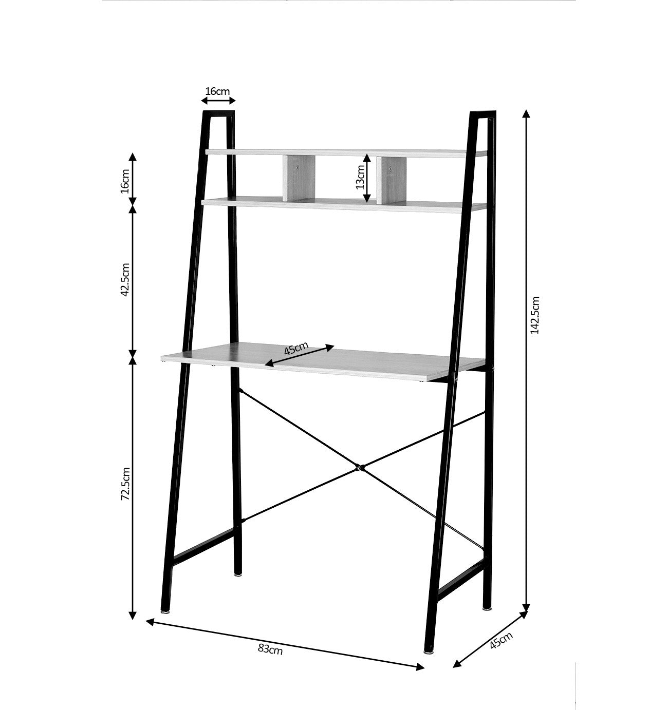 Bureau de style industriel avec étagère Navas