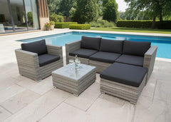 Conjunto de Exterior Sofa + Puff + Mesa y Sillon. Muebles de Jardin y Terraza