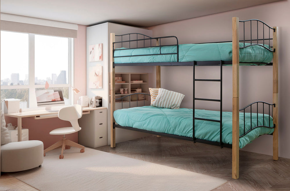 Oferta: Beliche Cama Dupla 90cm Madeira e Metal + 2 Colchões
