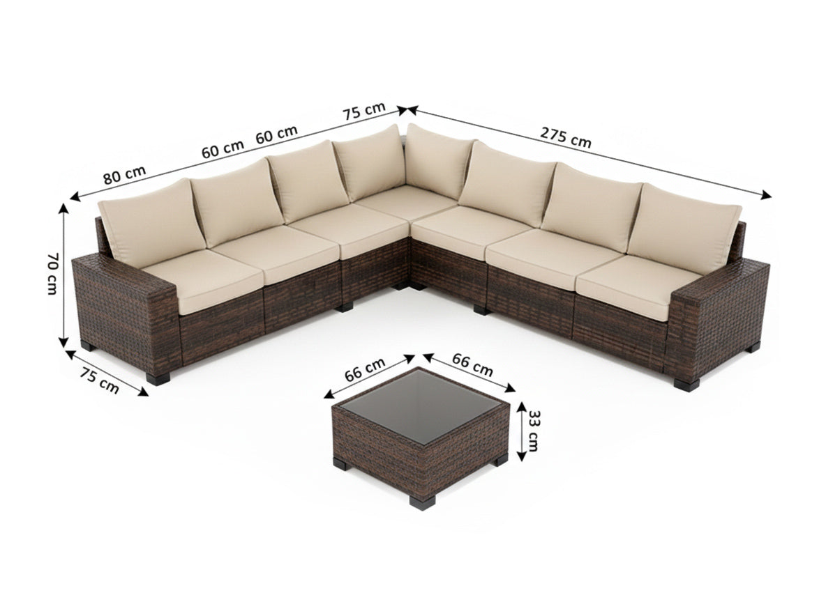 Sofa de Exterior en Ratan PE Lazaro, 7 piezas. Muebles de Jardin y Terraza