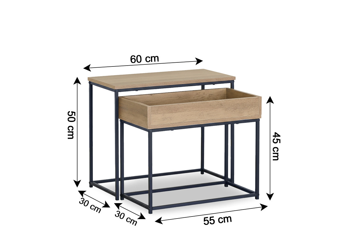 Mesita Auxiliar en Madera y Metal, Estilo Industrial Nancy