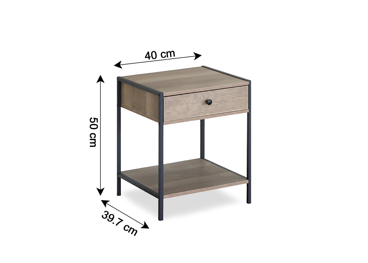 Mesita de Noche Nancy en Madera y Metal, Estilo Industrial