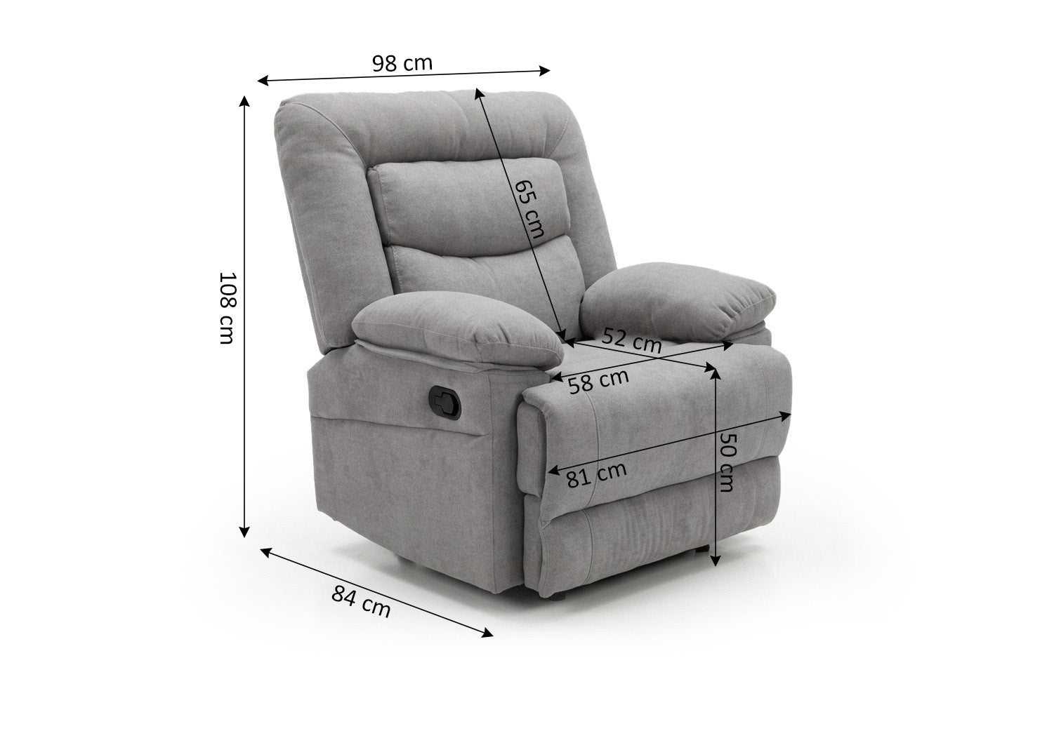 Sillon Reclinable Manual Laurel 1 Plaza Gris