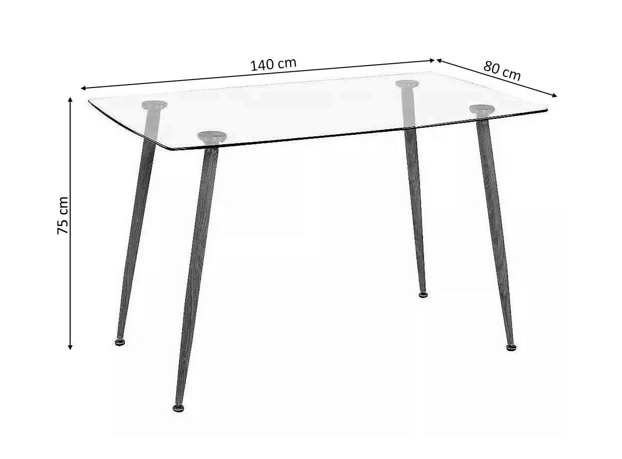Table en verre trempé de style nordique 140 cm. Salle à manger ou cuisine