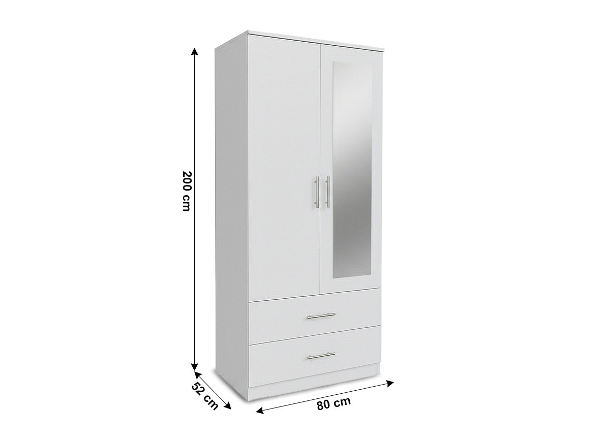 Armario de Dormitorio 2 Puertas 2 Cajones W, con Espejo