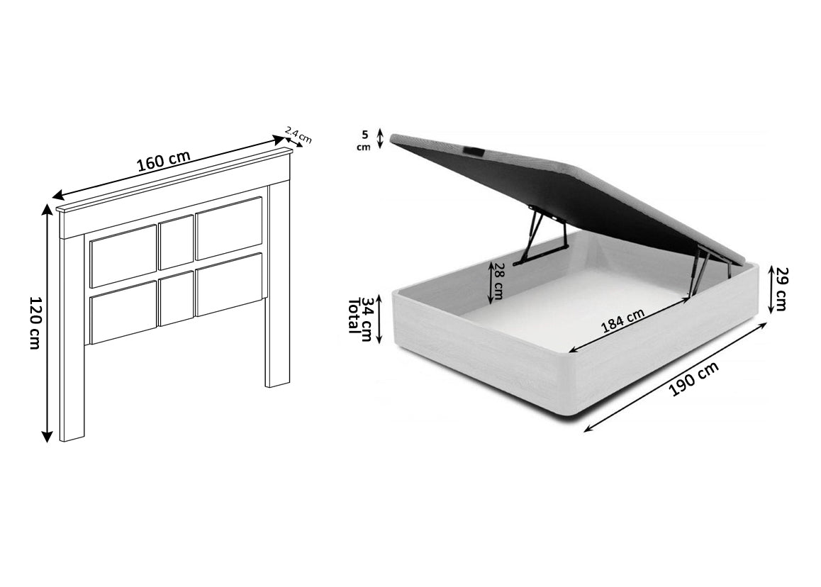 Pack Cama Canape Abatible + Cabecero Kiara