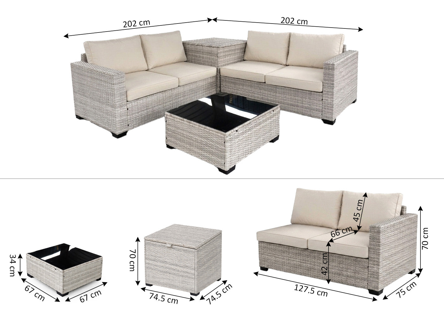 Sofa Rinconera + Baul + Mesa en Ratan PE. Muebles de Jardin y Terraza