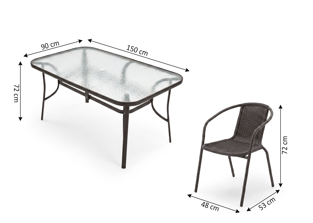 Mesa de Cristal Templado Portofino + 6 Sillas. Muebles de Jardin y Terraza