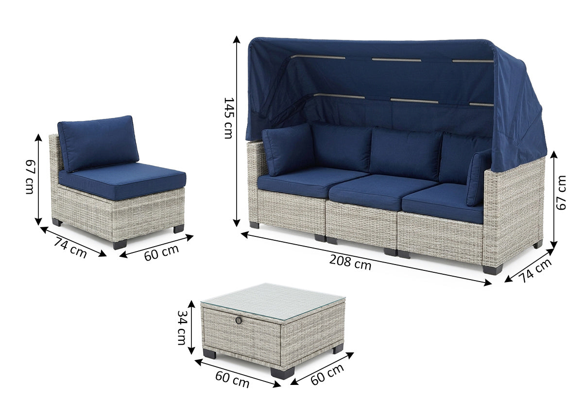 Sofa con Dosel + 2 Sillones + Mesa en Ratan PE Erommy. Muebles de Jardin y Terraza