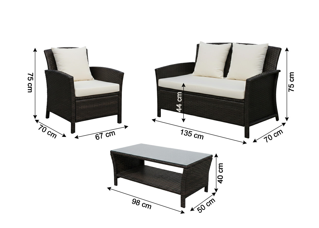 Sofa Newport + 2 Sillones + Mesa de Ratan PE. Muebles de Jardin y Terraza