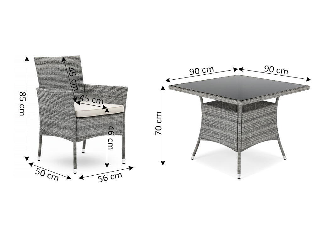 Conjunto Mesa Cuadrada + 4 Sillas de Ratan PE. Muebles de Jardin y Terraza