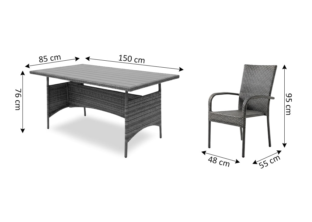 Mesa de Comedor + 4 Sillas en Ratan PE. Muebles de Jardin y Terraza