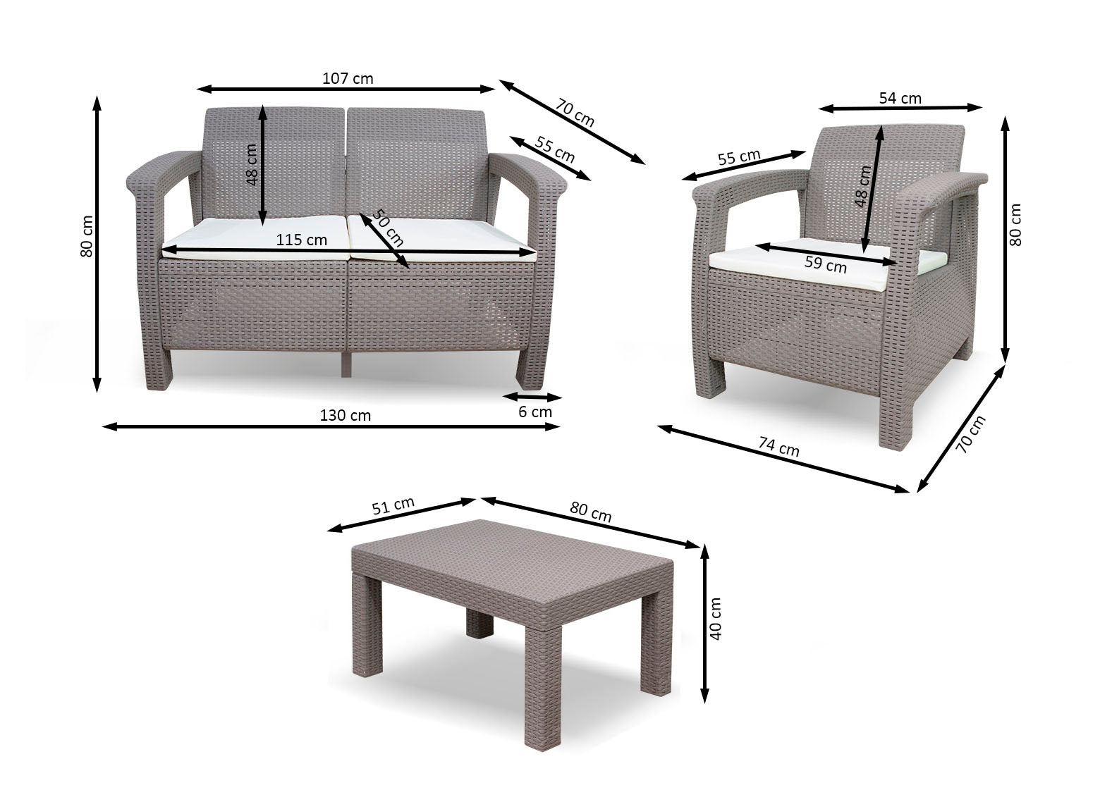 Sofá + 2 Sillones + Mesa de Centro CF. Muebles de Jardin y Terraza Ratan PE